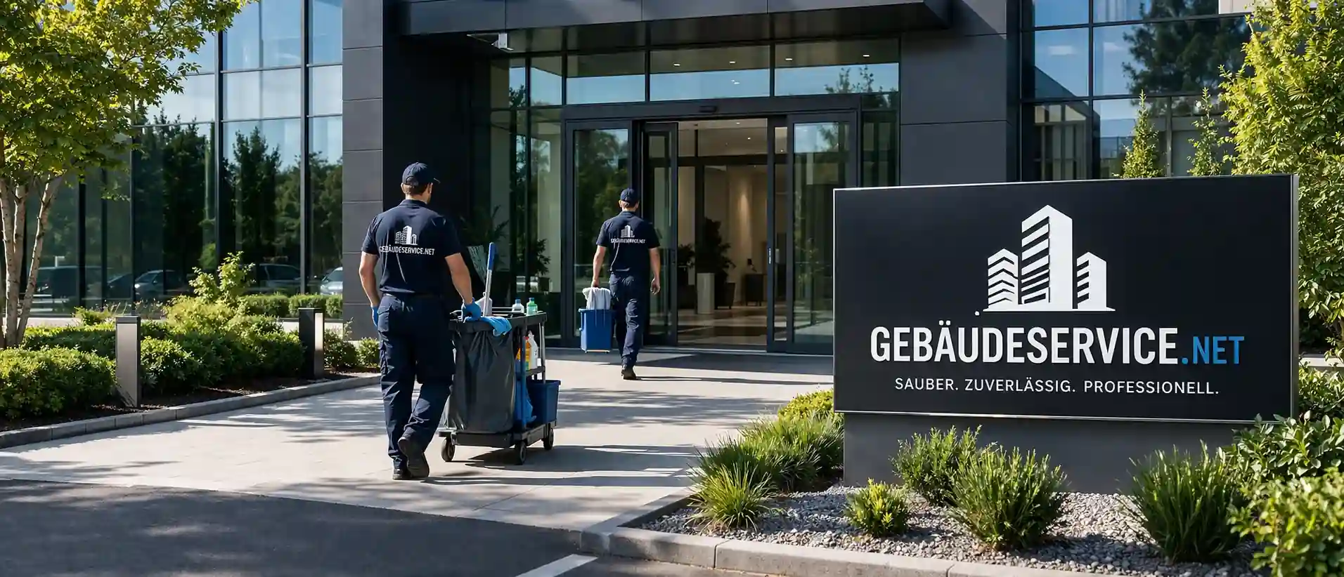 Gebäudereinigung Team bei professioneller Reinigung von Gewerbeobjekten und Büroflächen