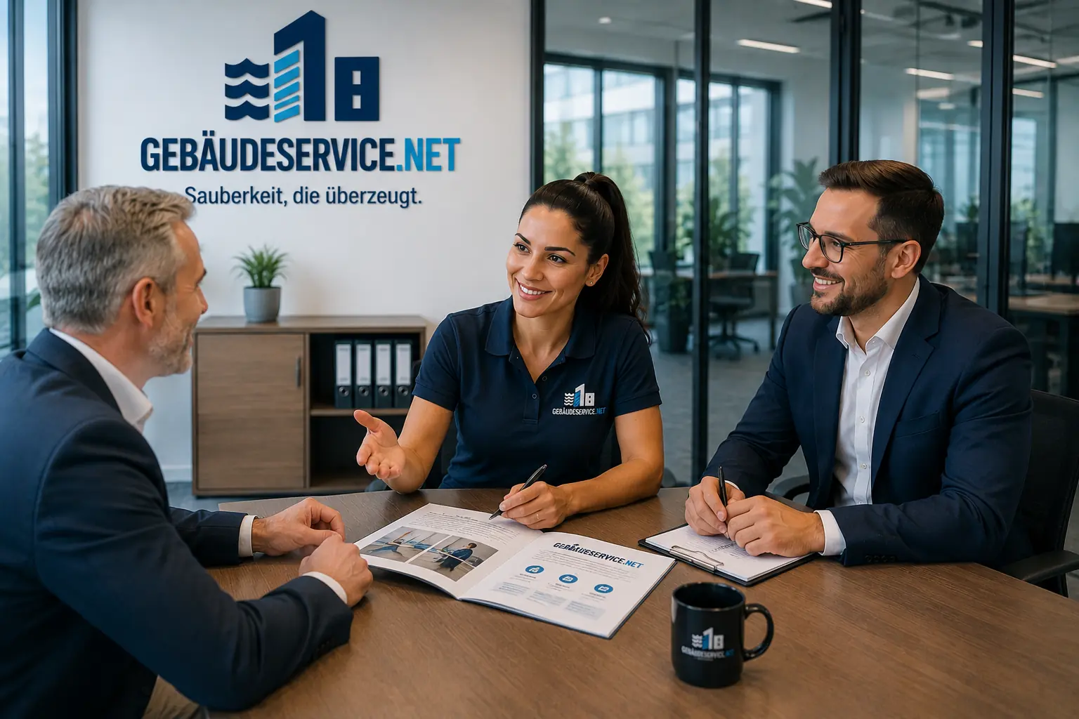 Kundengespräch mit Gebäudeservice.net zur Planung von Gebäudereinigung, Büroreinigung und Objektbetreuung