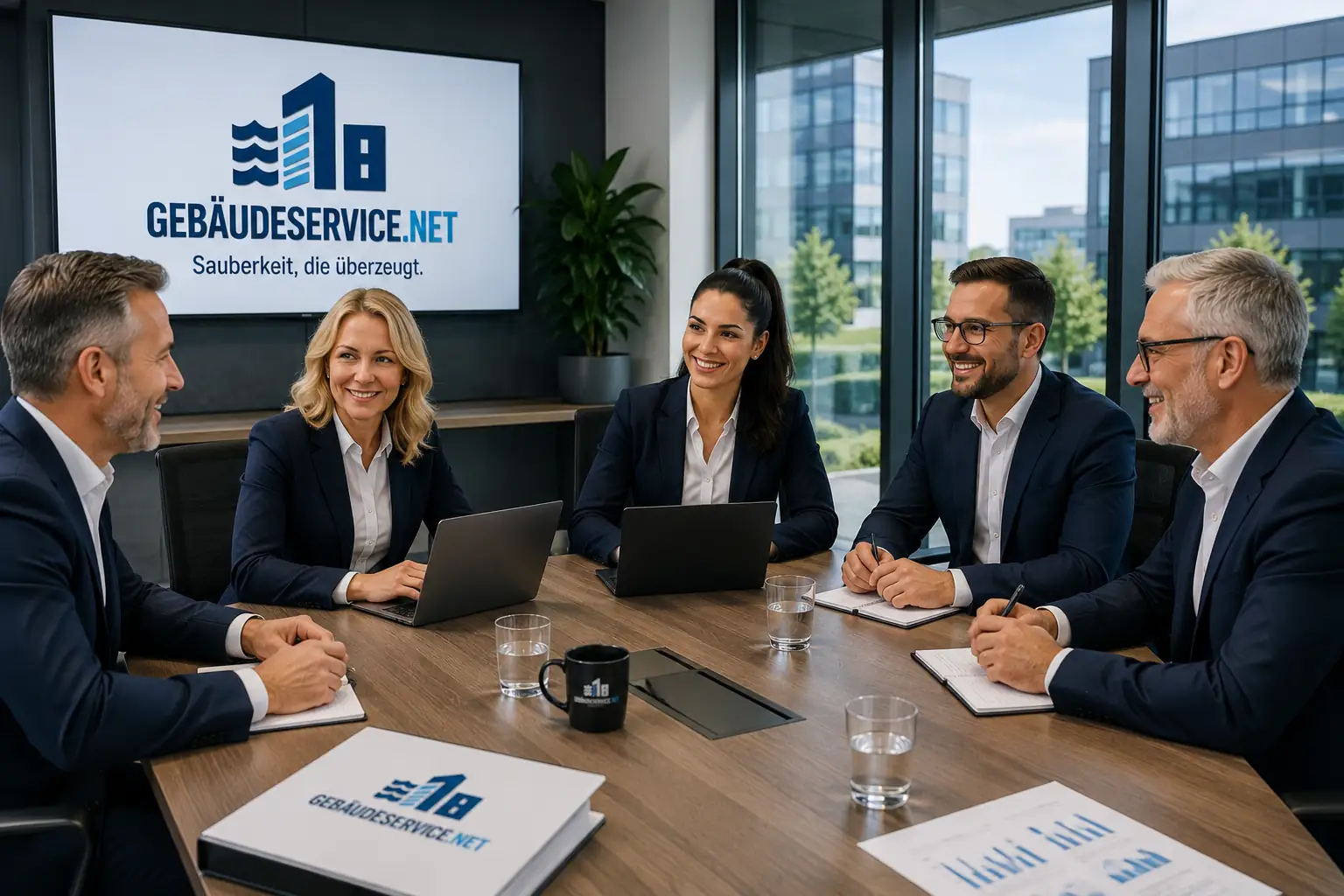 Meeting bei Gebäudeservice.net zur Planung von Gebäudereinigung, Büroreinigung und Objektbetreuung